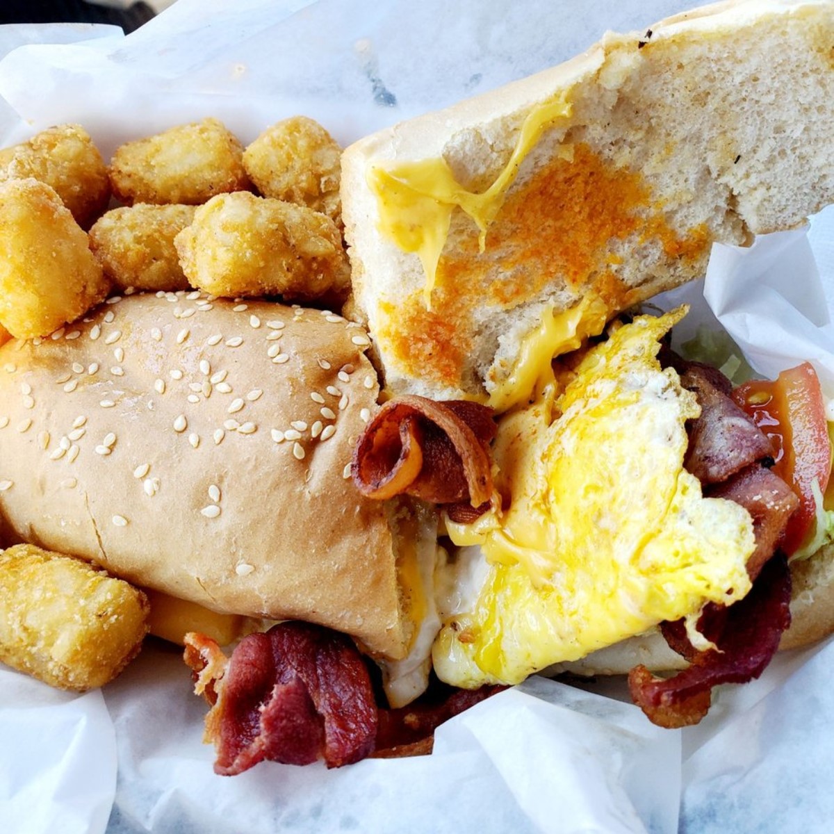 Big Kahuna sandwich with onion rings